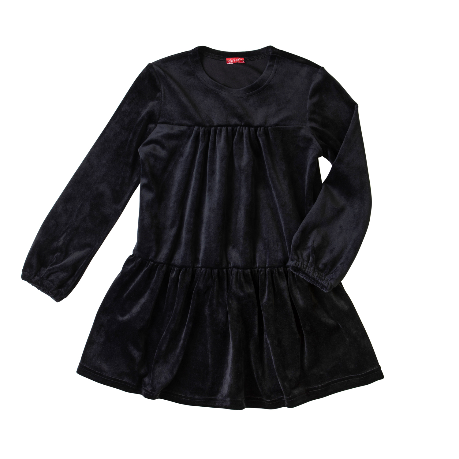 Φόρεμα χειμερινό βελουτέ σε μαύρο χρώμα με σούρες εμπρός και πίσω -12.2003M 16 ετών 64670