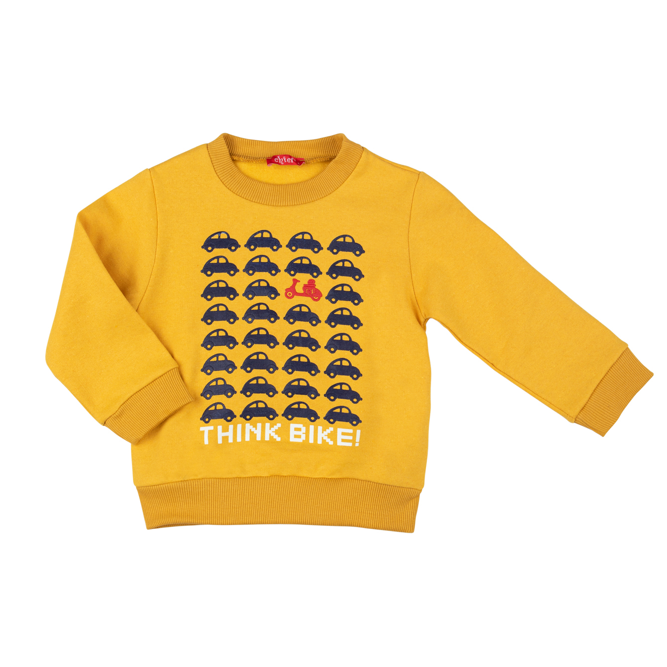 Μπεμπέ χειμερινή μπλούζα για αγόρι κίτρινη με τύπωμα εμπρός αυτοκίνητα -12.3953KI 5 65606
