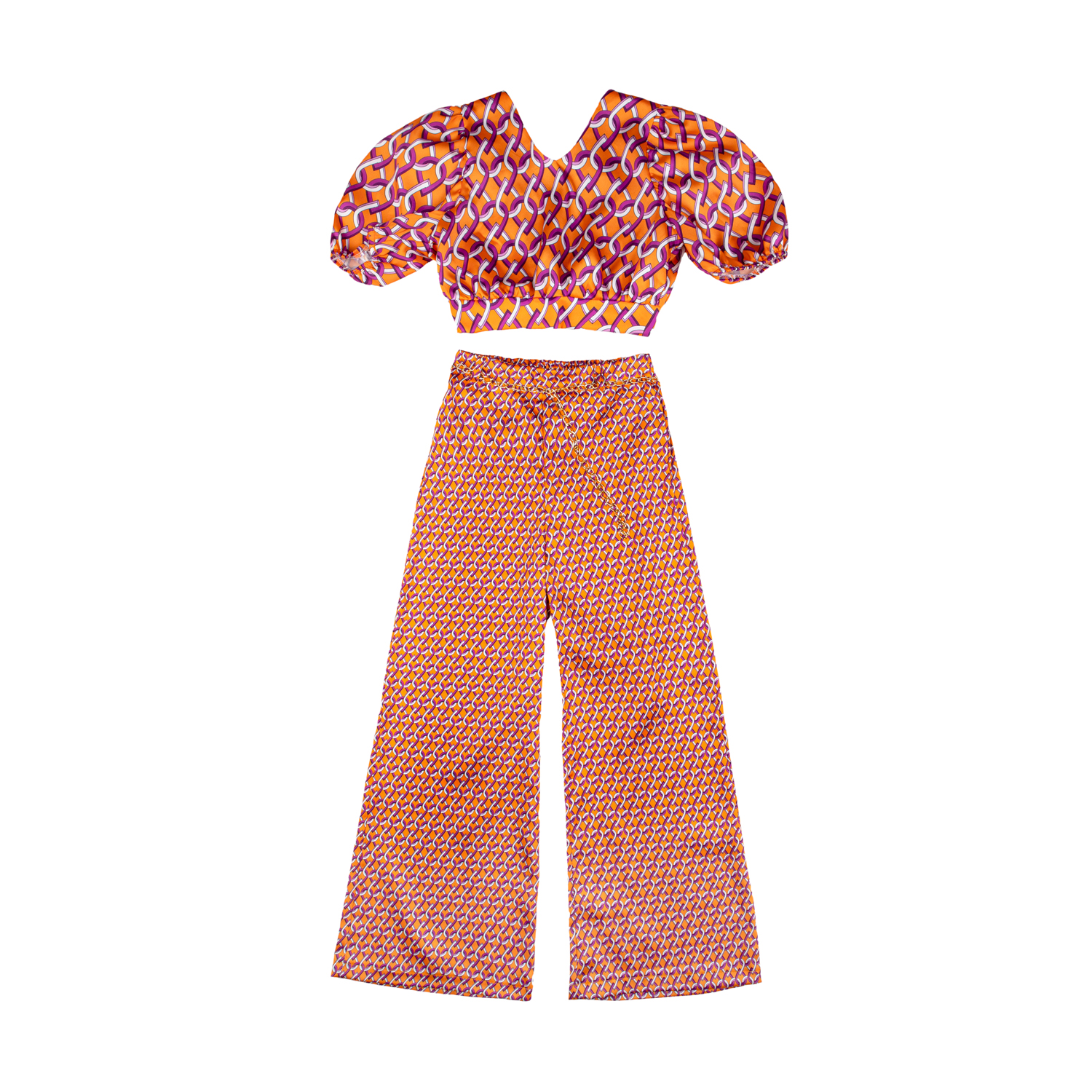 Σετ top παντελόνα για κορίτσι καλοκαιρινό σε πορτοκαλί χρώμα -31.7002P 77540